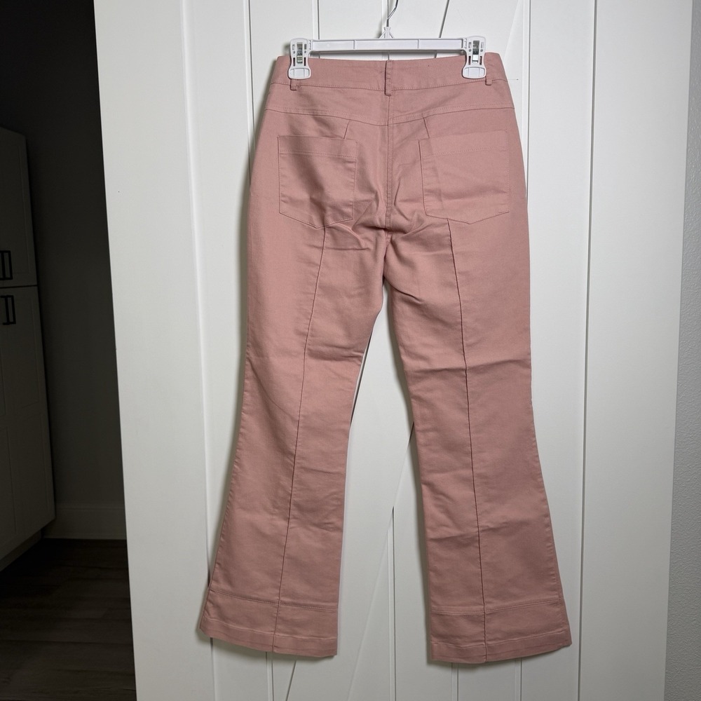 Noir Flare Leg Trousers Pink Size Medium 70s Coquette Retro Feminine Front Seams - Picture 4 of 9